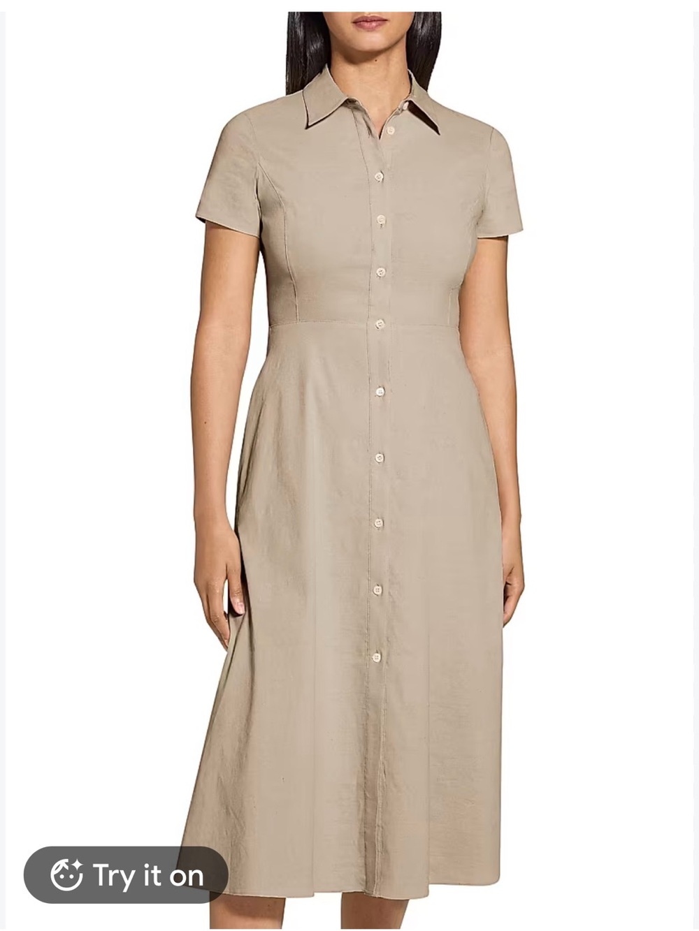 Theory Beige Short-Sleeve Button Midi Dress
